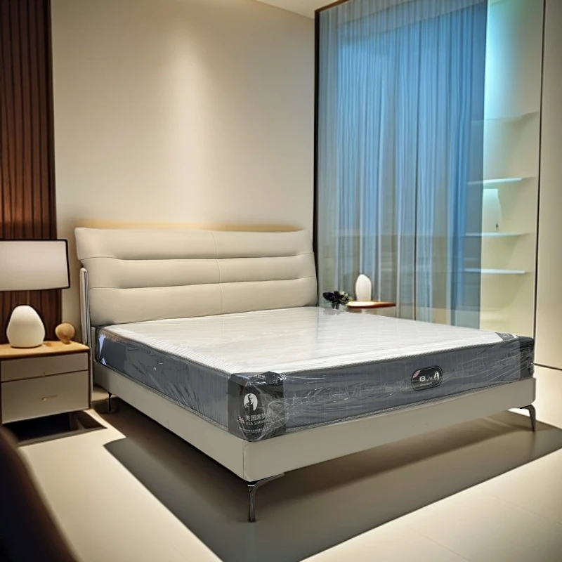 668#【全榫卯结构】保真头层牛皮主卧大床满铺实木框架皮床婚床极简