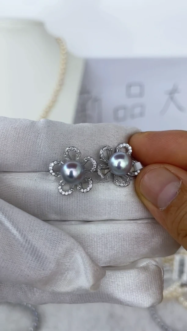 银S925镶嵌耳钉海水珍珠真多麻 多样性发其一