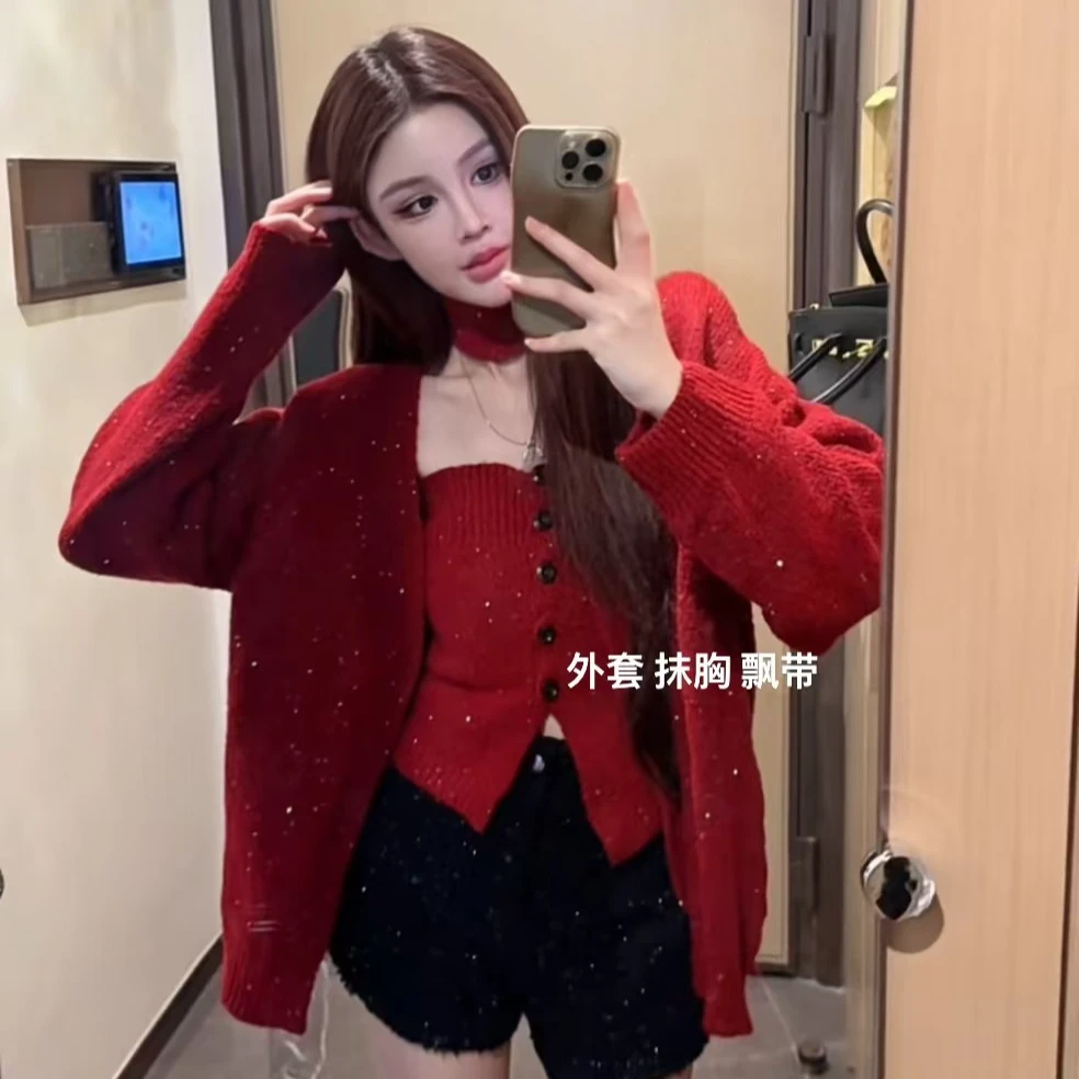 清 456亮丝毛衣套装