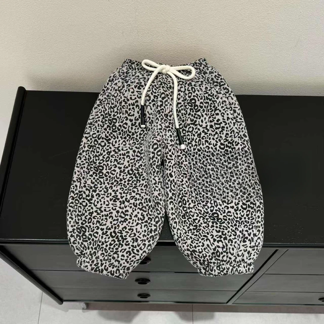 棉小九 儿童豹纹潮酷羊驼绒卫裤（小童）581392