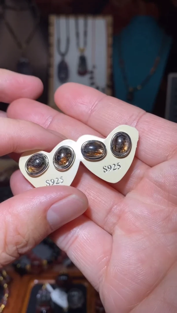 【闪购商品】水晶黑金超七蛋面耳钉未镶嵌多样性