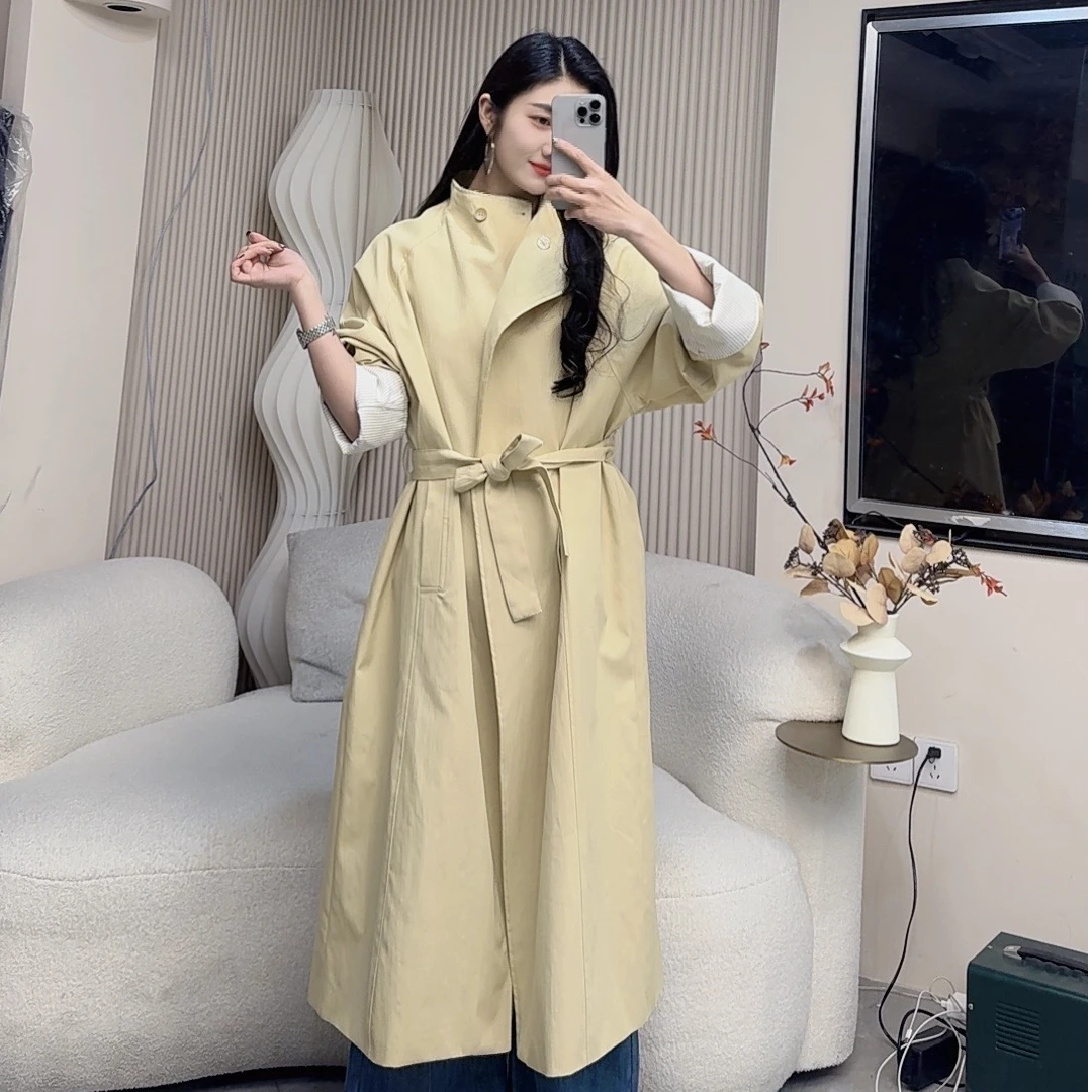 【格子家】风衣插肩袖轻奢韩版修身型薄款中长款显瘦休闲长款008