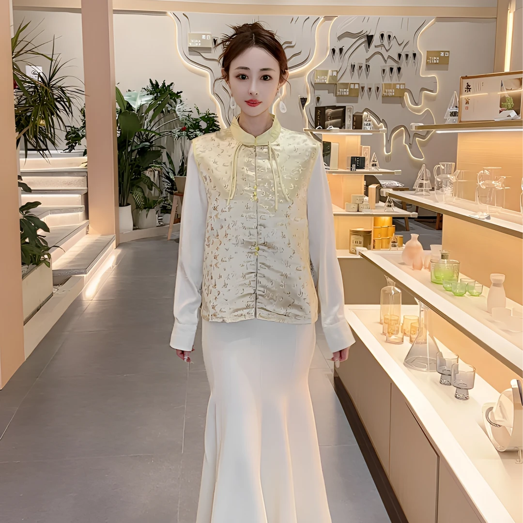 「珠光蝶舞」新中式套装 国风蝴蝶刺绣马甲 针织鱼尾半身裙