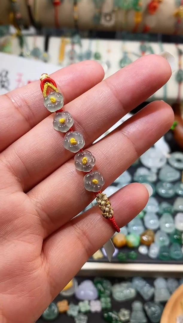 散珠翡翠花花手绳  手围15