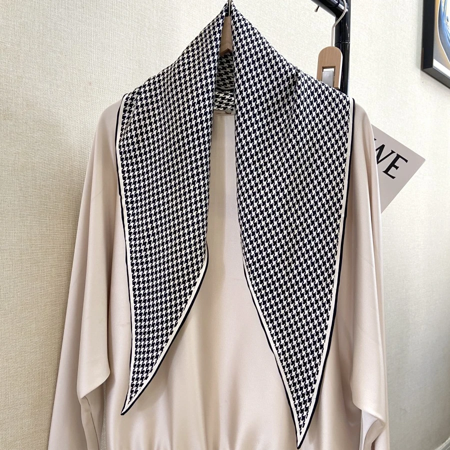千鸟格经典百搭100%真丝斜纹绸菱形巾女25春夏新款丝巾披肩围巾