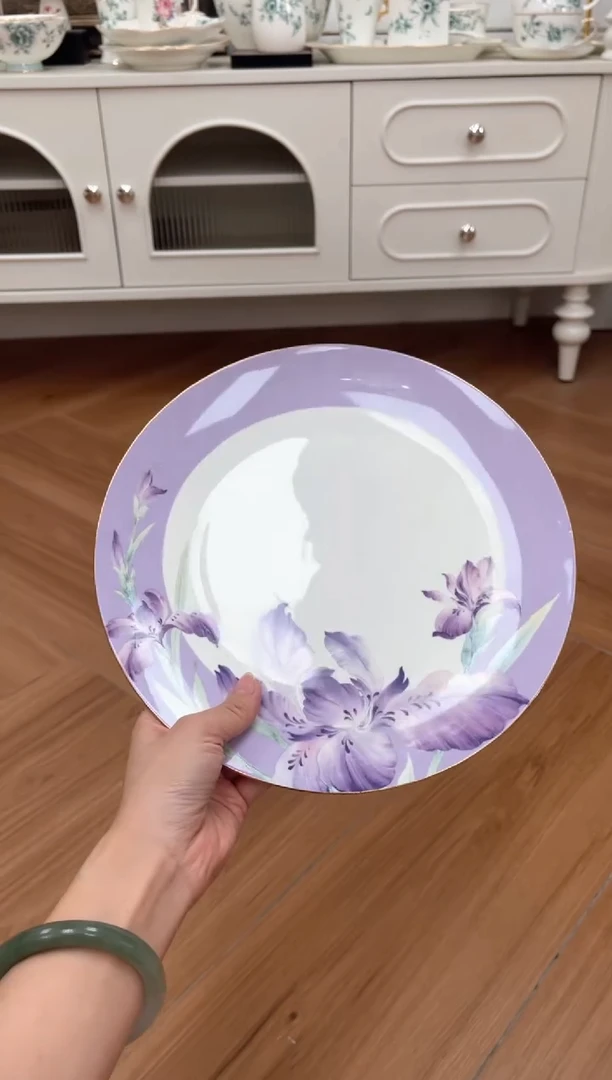 瓷片紫苑高骨骨瓷10寸盘
