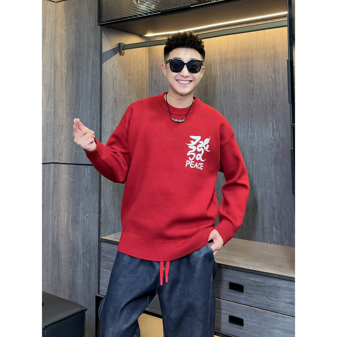 【语乐】YL-36967冬季新年款蛇形發字毛衣加厚宽松休闲长袖针织衫