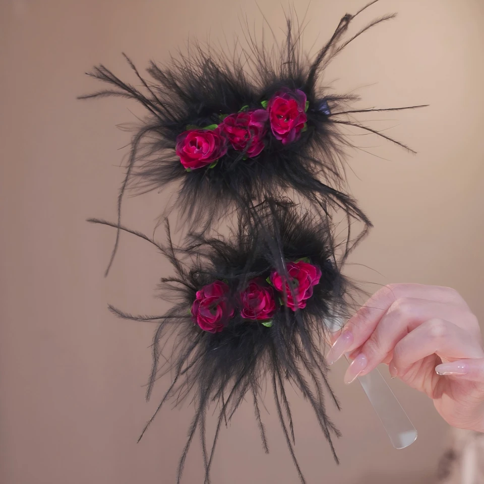 【玫瑰刘海夹】单只装刘海夹显发量红色玫瑰毛毛碎发夹刘海夹3311