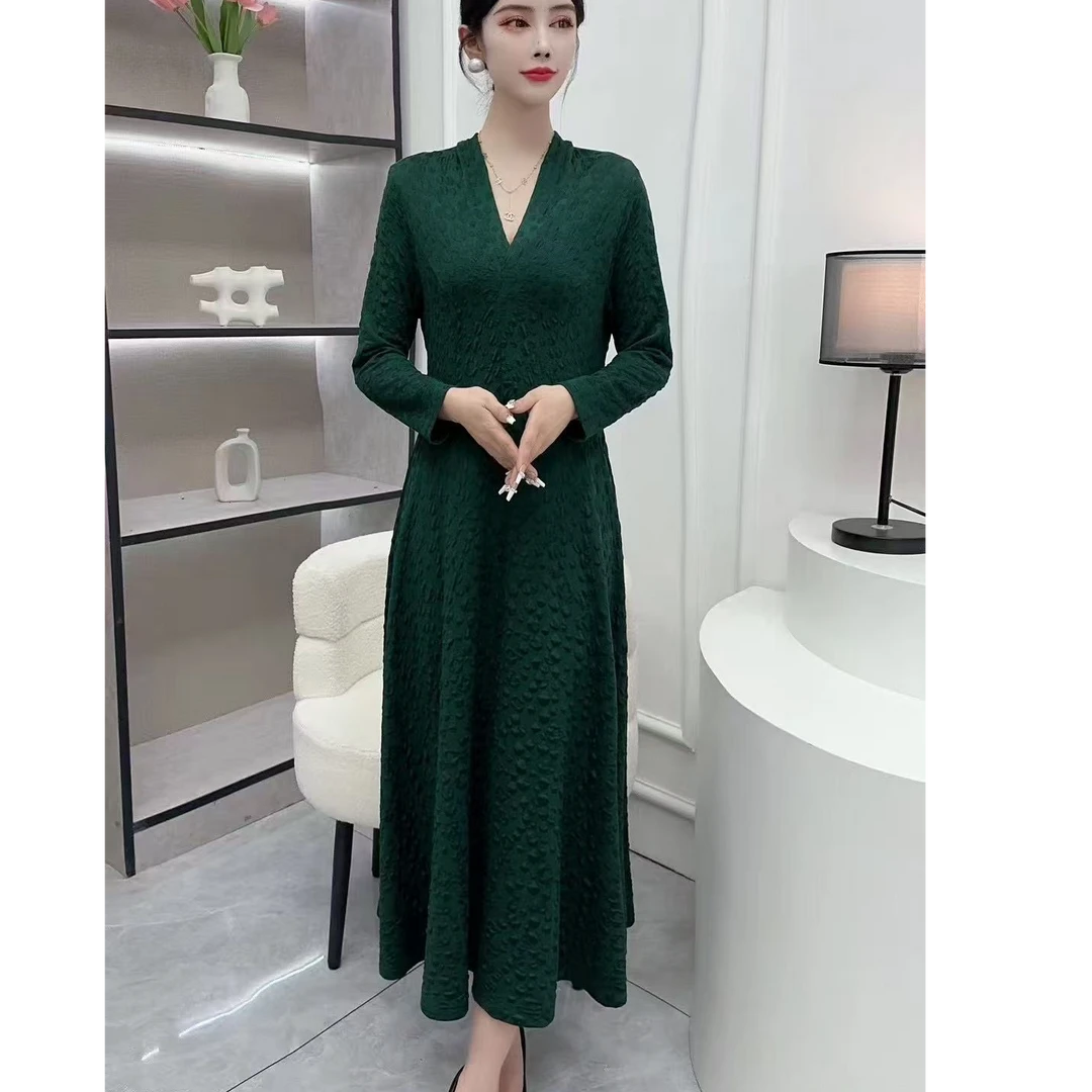 【羽墨】春8863春秋新款连衣裙长款高弹提花连衣裙气质显瘦