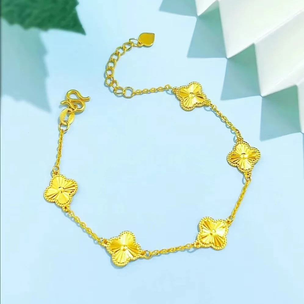 纯黄金足金999草草五花手链