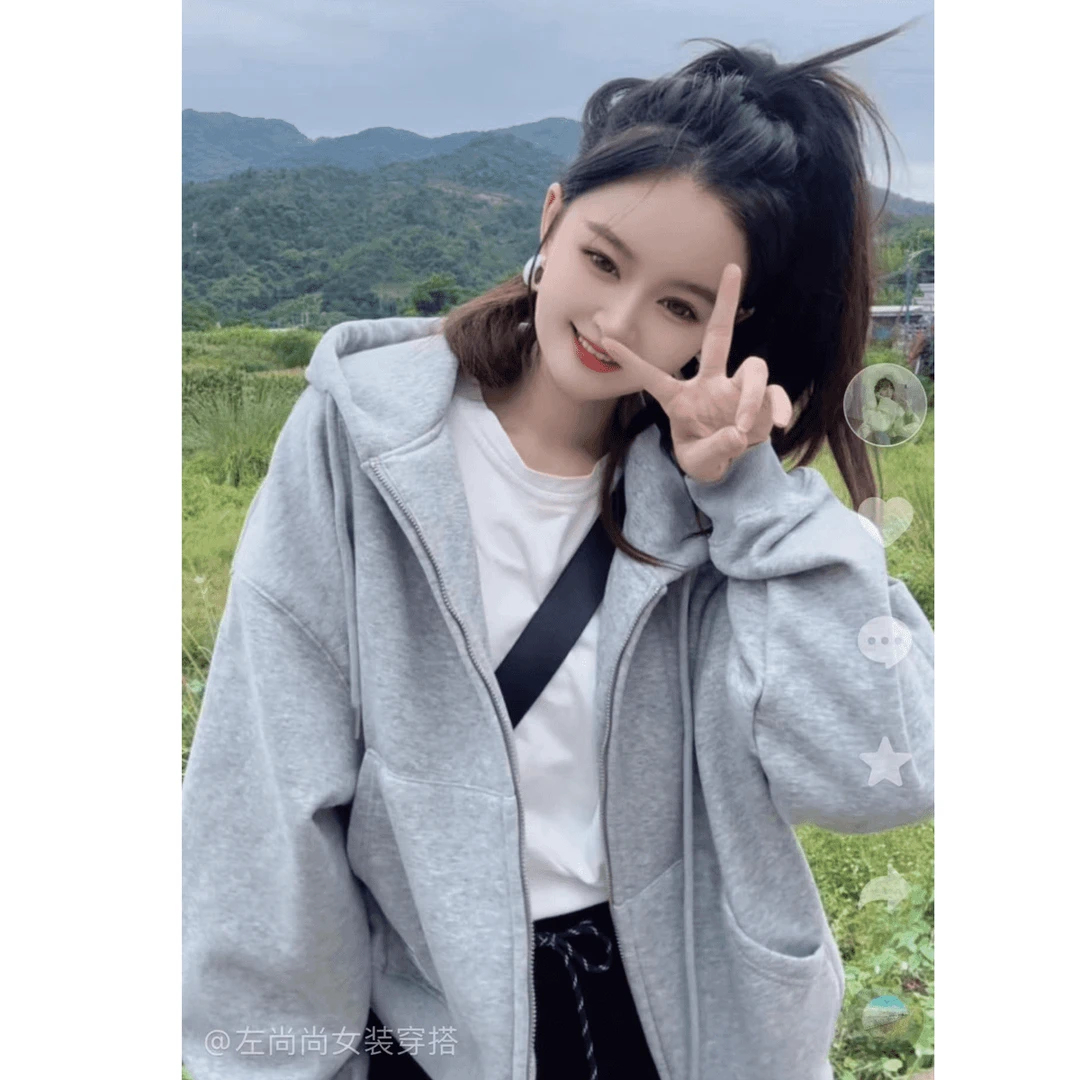 【9120-加绒】2025冬季新款加厚短款卫衣外套经典百搭上衣女