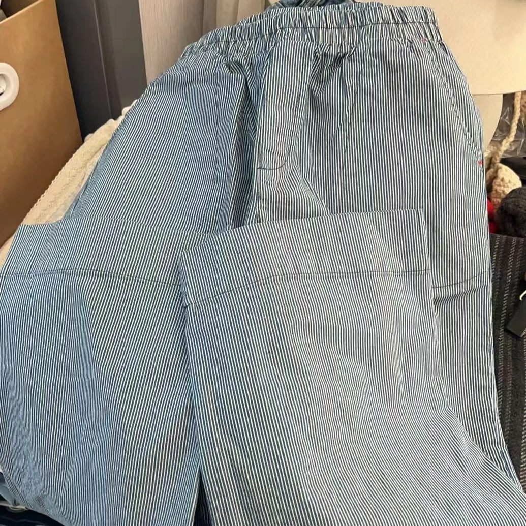 【NO退NO换】韩国东大门2025春款灰蓝色条纹休闲裤