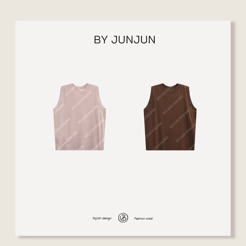 ByJunjun【草莓可露丽】长绒棉定染面料无袖圆领显瘦上