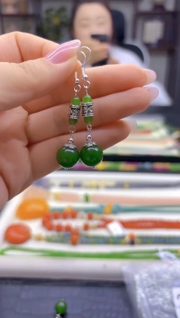 银S925镶嵌和田玉耳饰DIY款E877