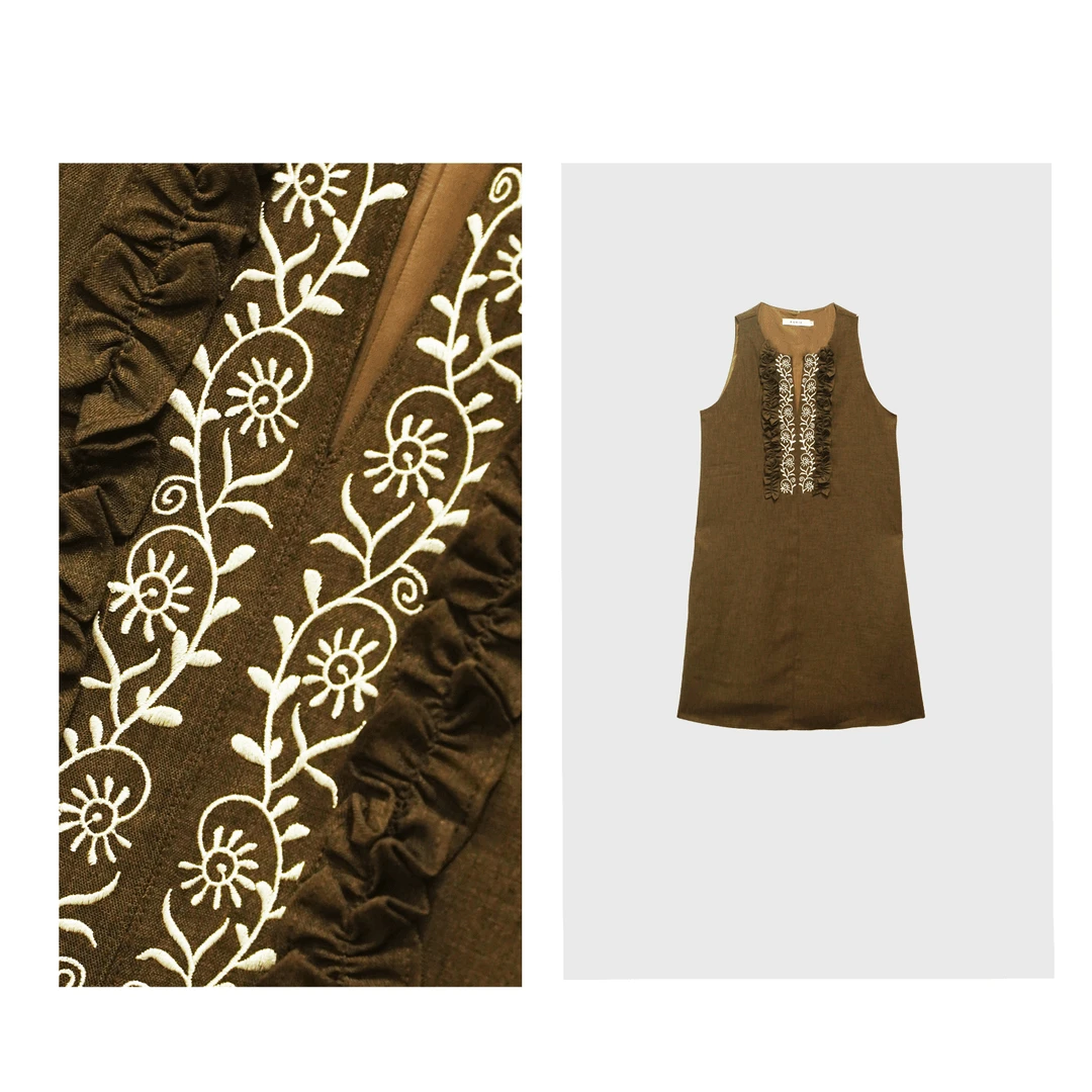 棕调蔓花连衣裙【绣彩流芳】