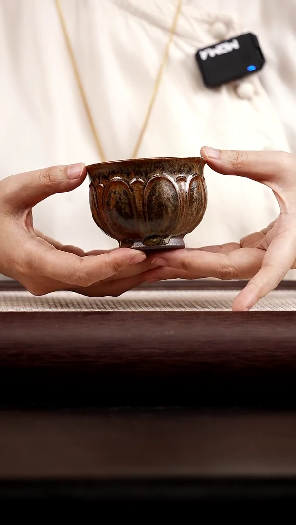 茶杯紫砂柴烧 莲花主人杯