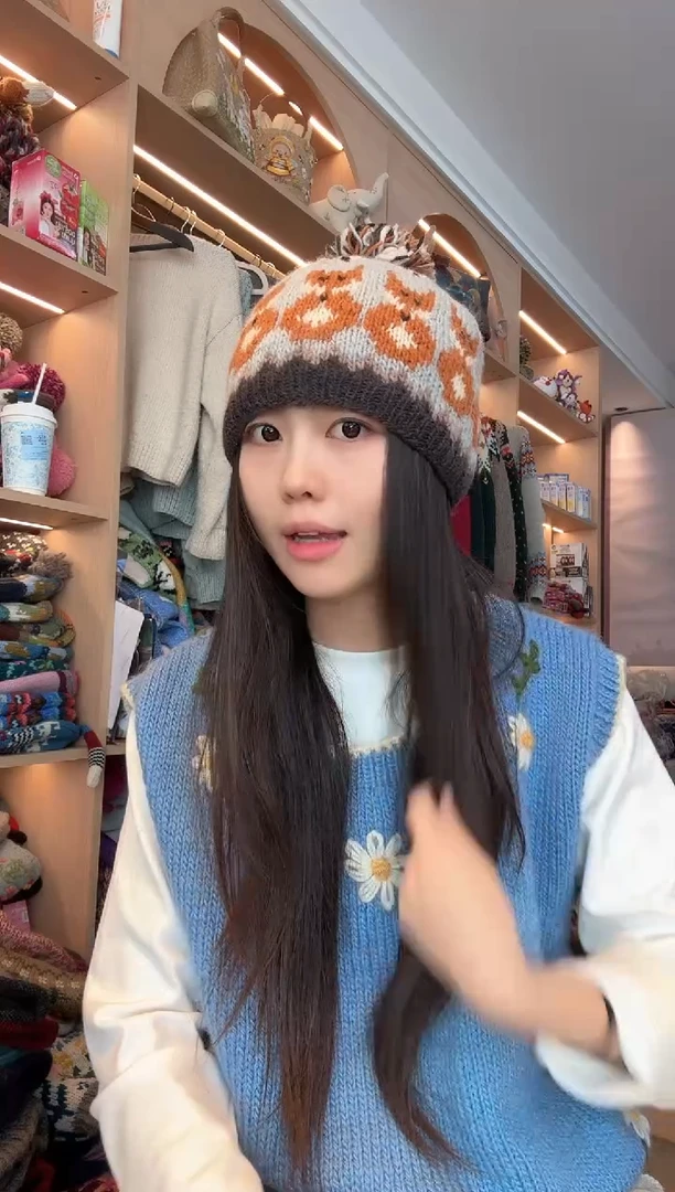 羊毛灰色狐狸细线羊毛帽