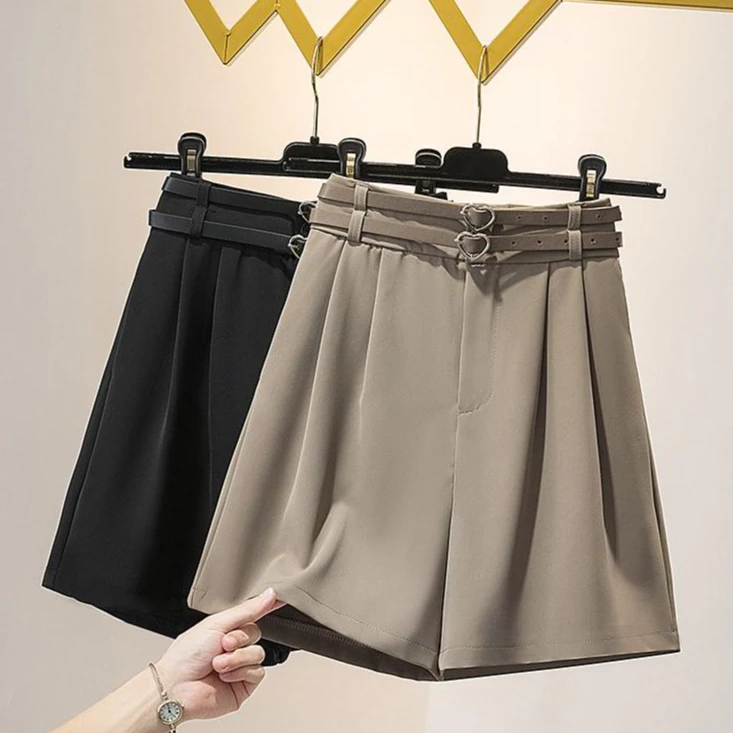 夏季新款大码显瘦阔腿短裤女胖MM送腰带设计感遮跨百搭休闲短裤子