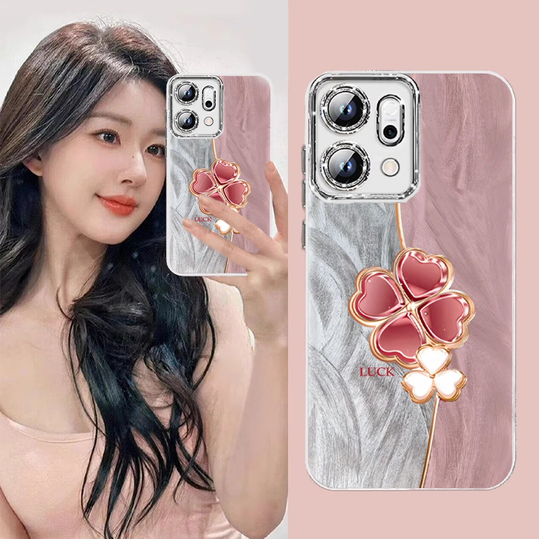 幸运四叶草适用opporeno14pro手机壳新款女reno13保护套全包镜头r