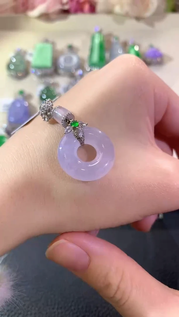 吊坠(不含链)18K金镶嵌翡翠冬日珠宝W49紫货有色差