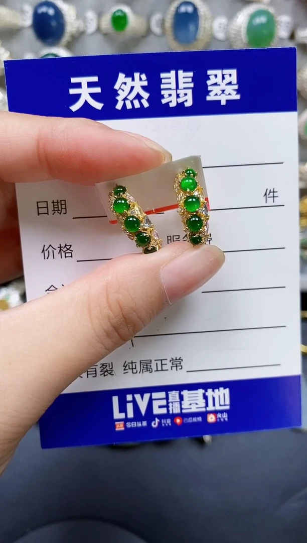 翡翠银S925镶嵌耳饰189