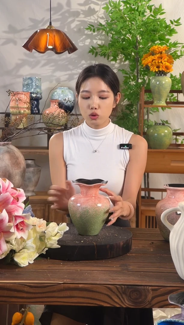 [绿脂凝春-小号花瓣瓶】油绿色无孔陶瓷花瓶干花鲜花客厅插花摆件