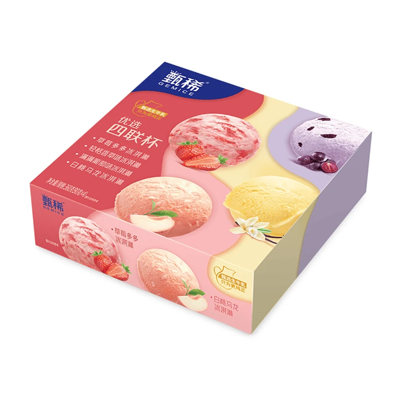 伊利甄稀优选四联杯冰淇淋(草莓+白桃+葡萄+香草) 90g*4雪糕同城送雪糕同城配