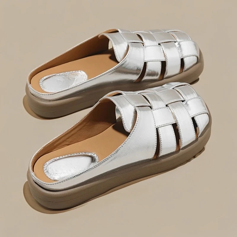 勃肯半拖松糕厚底真皮凉鞋半拖女鞋新款鞋夏季镂空透气洞洞凉鞋