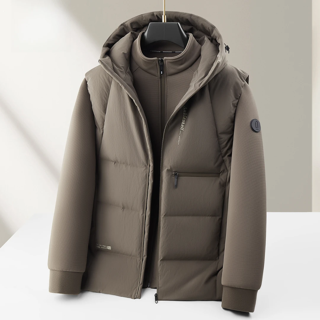 羽绒马甲两件套连帽羽绒服男2025冬季新款休闲保暖白鸭绒防寒外套