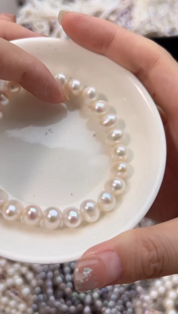 未镶嵌淡水珍珠25强光*无核珍珠手链9mm+