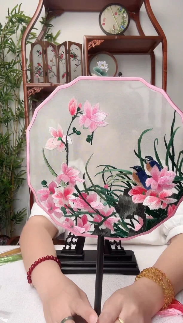 刺绣团扇--手工绣花---双面绣花