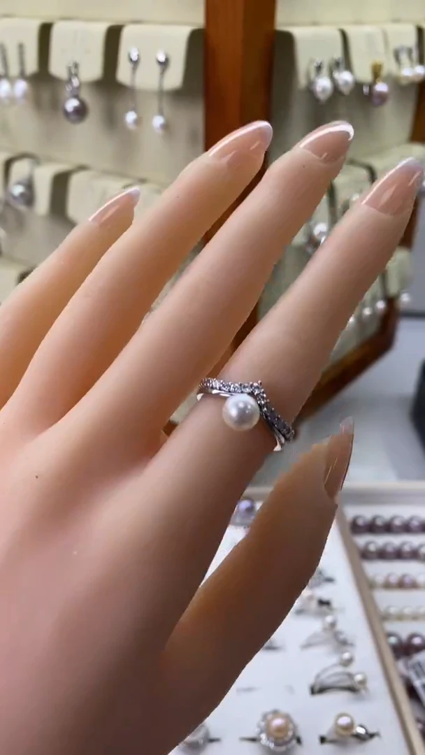 银S925镶嵌戒指淡水珍珠6-7