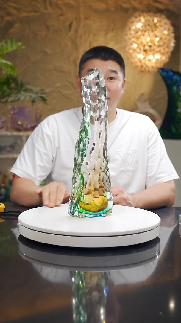 手工艺品琉璃福利琥珀绿凹切面摆件