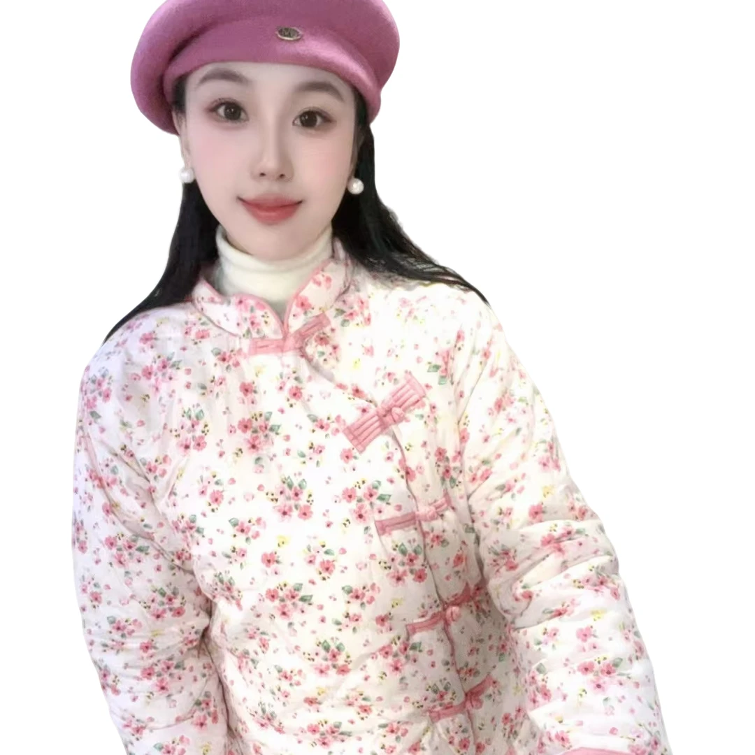 手工棉衣新疆长绒棉保暖不褪色盘扣网红棉服短款长袖棉衣印花冬季