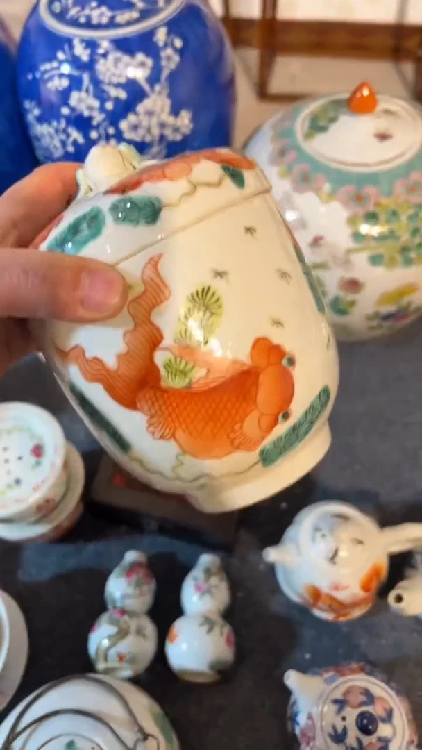 摆件瓷摆件瓷摆件金鱼糖罐