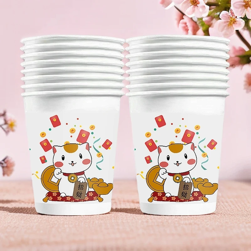 一次性纸杯家用商用茶水杯子冷热饮奶茶杯野餐露营图案随机200个