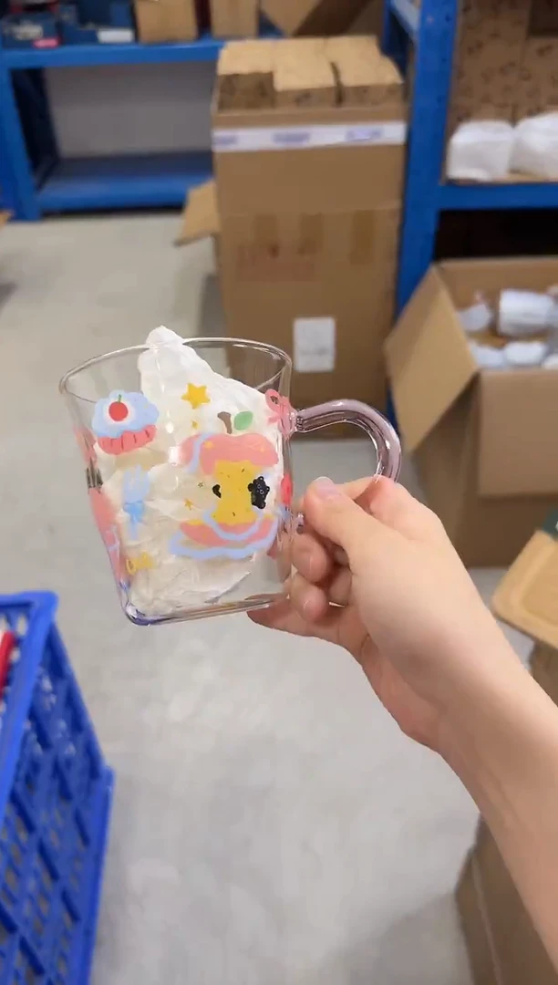 瓷片粉色苹果猫高硼硅玻璃杯