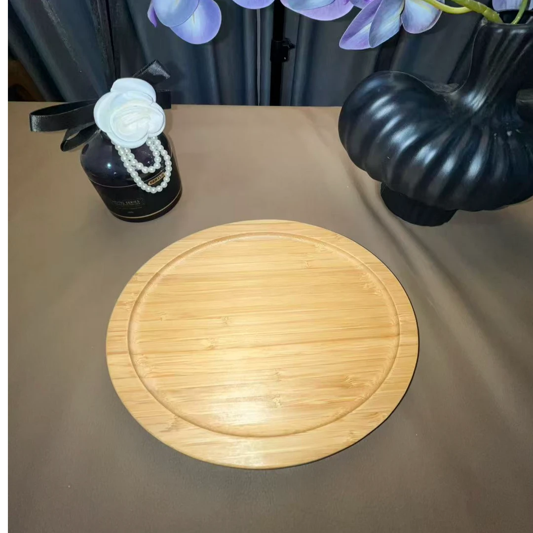 纯手工圆形盘纯色餐盘竹制家用创意