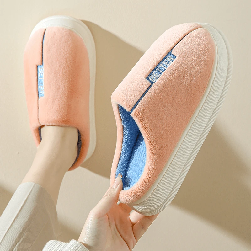 新款超软棉拖鞋男女冬季厚底情侣简约踩屎感室内家居保暖防滑拖鞋
