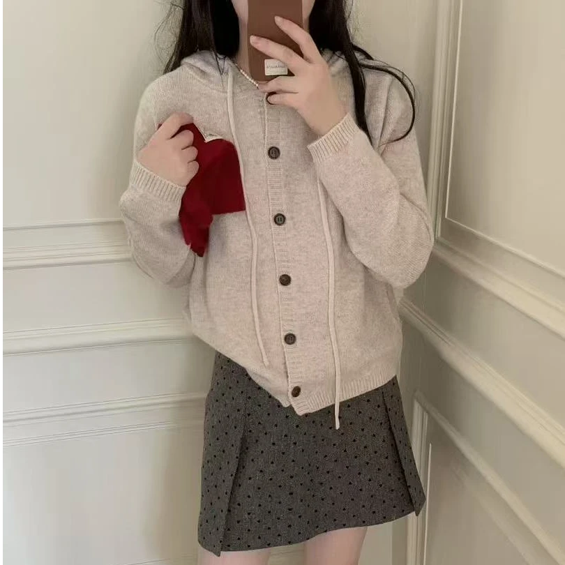 七言家 糯叽叽！霜杏简约纯色帽衫开衫1