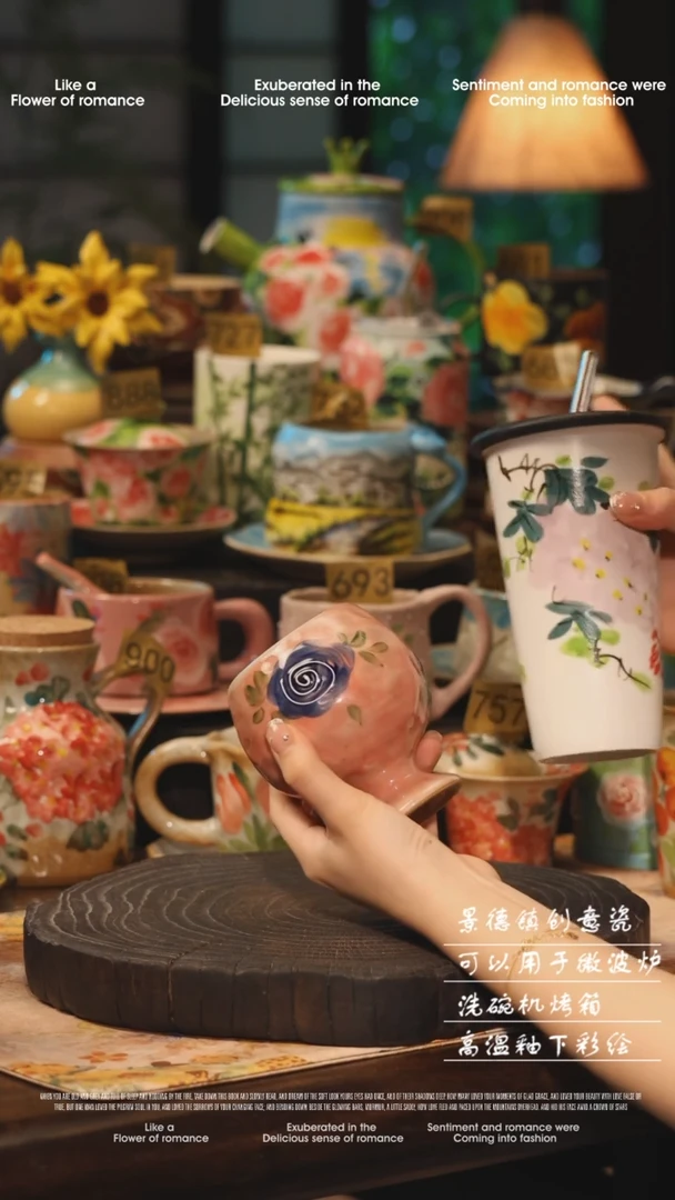 陶瓷高脚杯景德镇高温釉下彩绘设计师款式