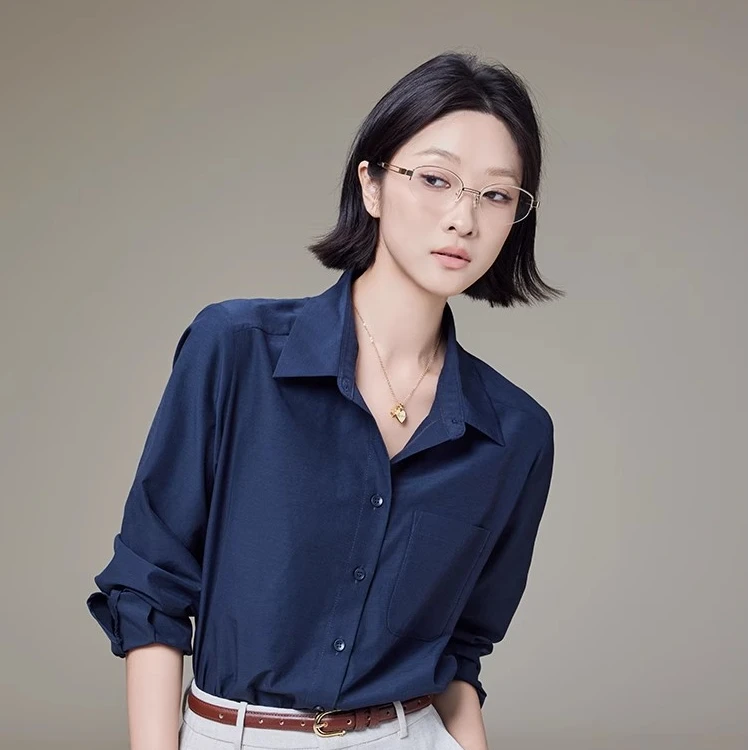 美洋MEIYANG 留白衬衫 空气皱感水洗棉轻薄微透翻领排扣长袖衬衣R