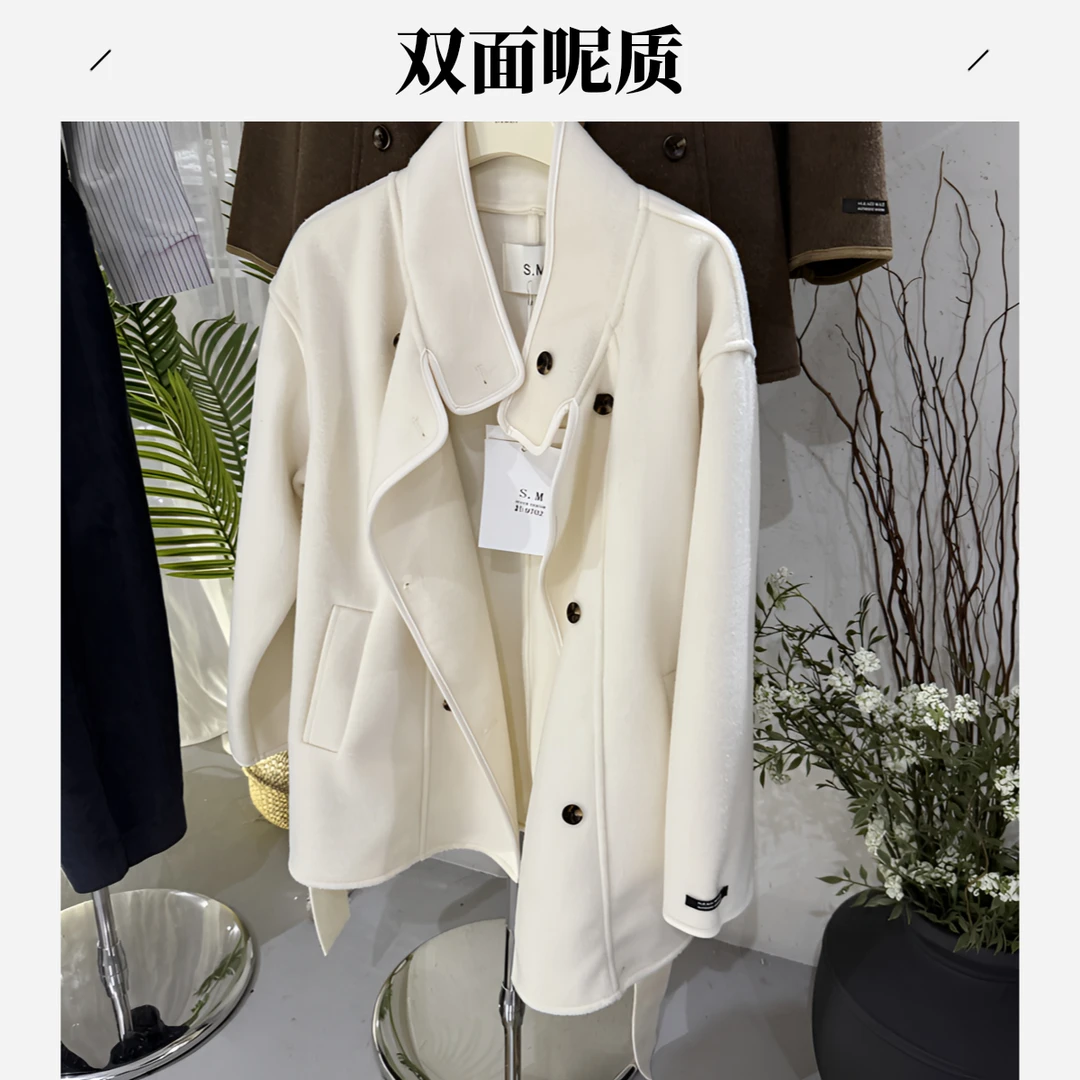 十三行2025秋冬新款双排扣中长款双面呢大衣新款时尚洋气百搭女装