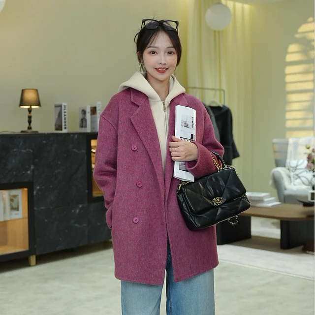 2025冬装新款西装领小个子宽松休闲时尚女士双面呢外套