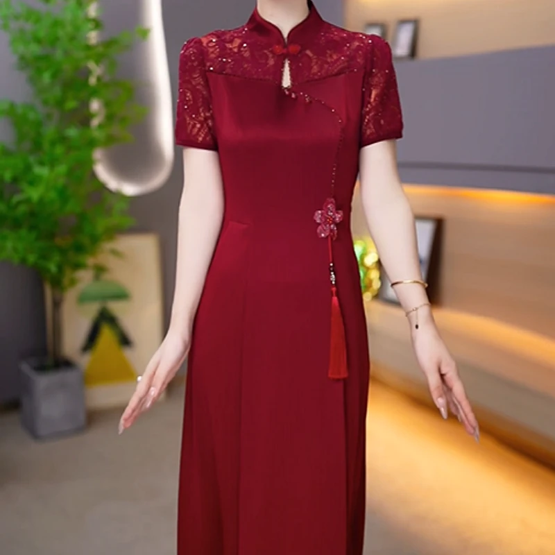 2025夏季新款时尚中式国风优雅气质高端精致修身显瘦遮肚子连衣裙