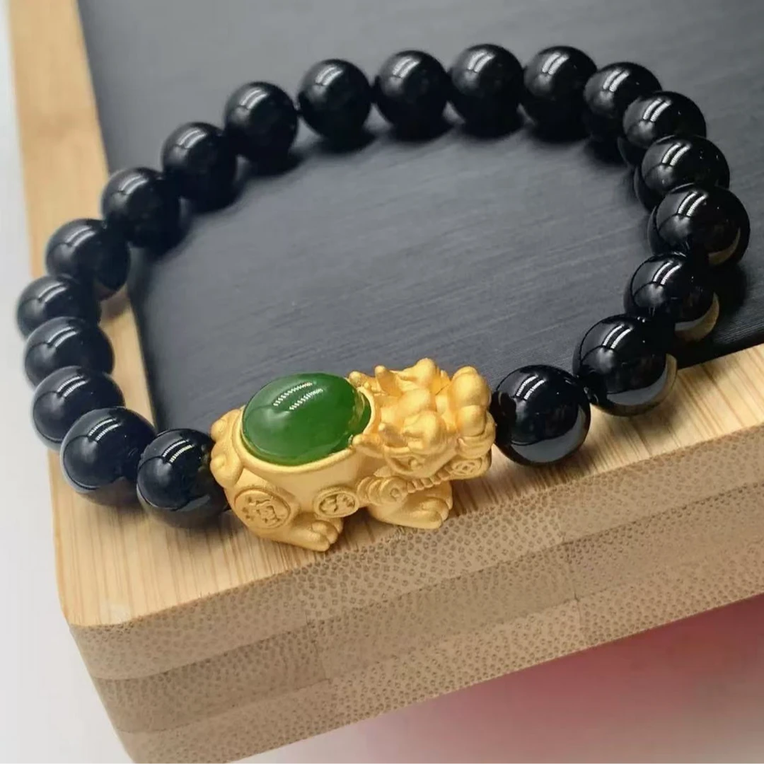 【黄金补贴】足金貔貅搭配天然玛瑙手串（证书、礼盒）Z772