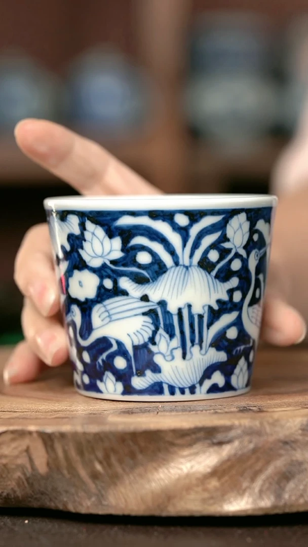 手绘手绘高温现代瓷  气 一鹭莲科冰桶杯150cc