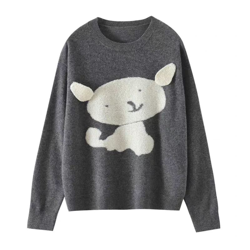 2025秋冬100%山羊绒衫女圆领外穿卡通小兔毛衣打底衫秋冬新款上衣