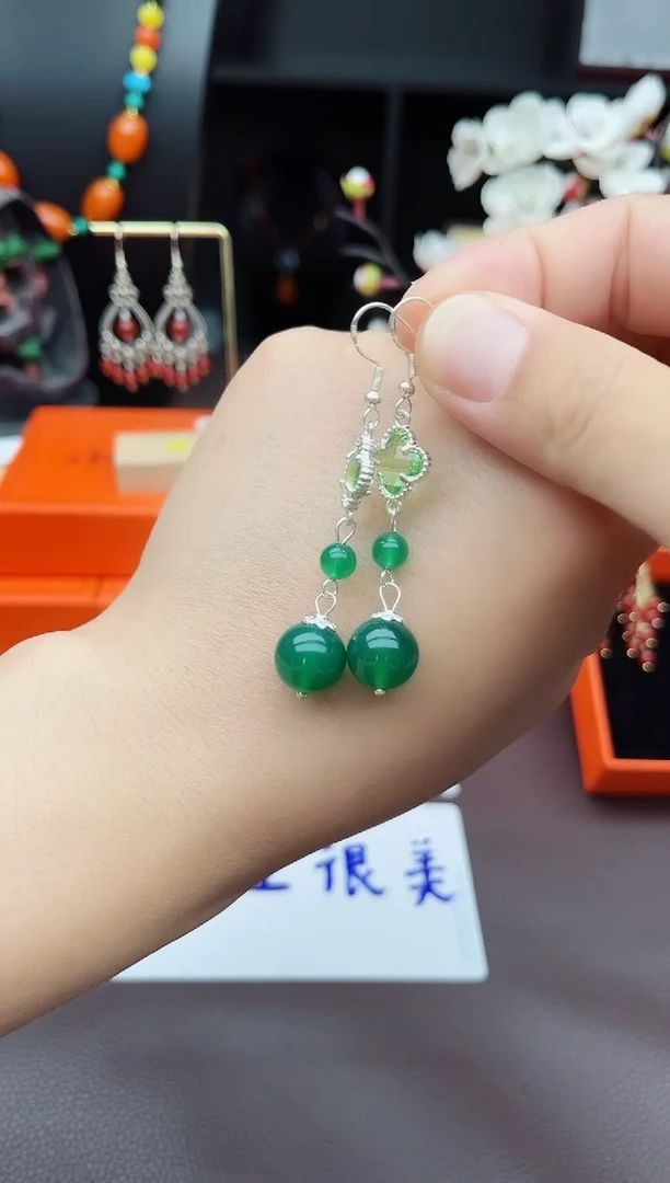 玛瑙/玉髓耳饰银S925镶嵌705000
