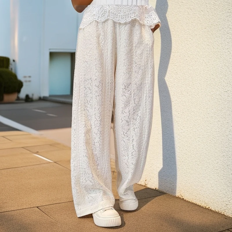 『大长腿蕾丝裤』早春时尚舒适休闲百搭蕾丝直筒显瘦长裤